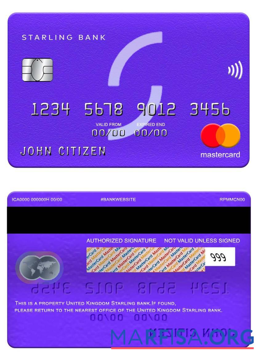 Blank United Kingdom Starling bank mastercard example